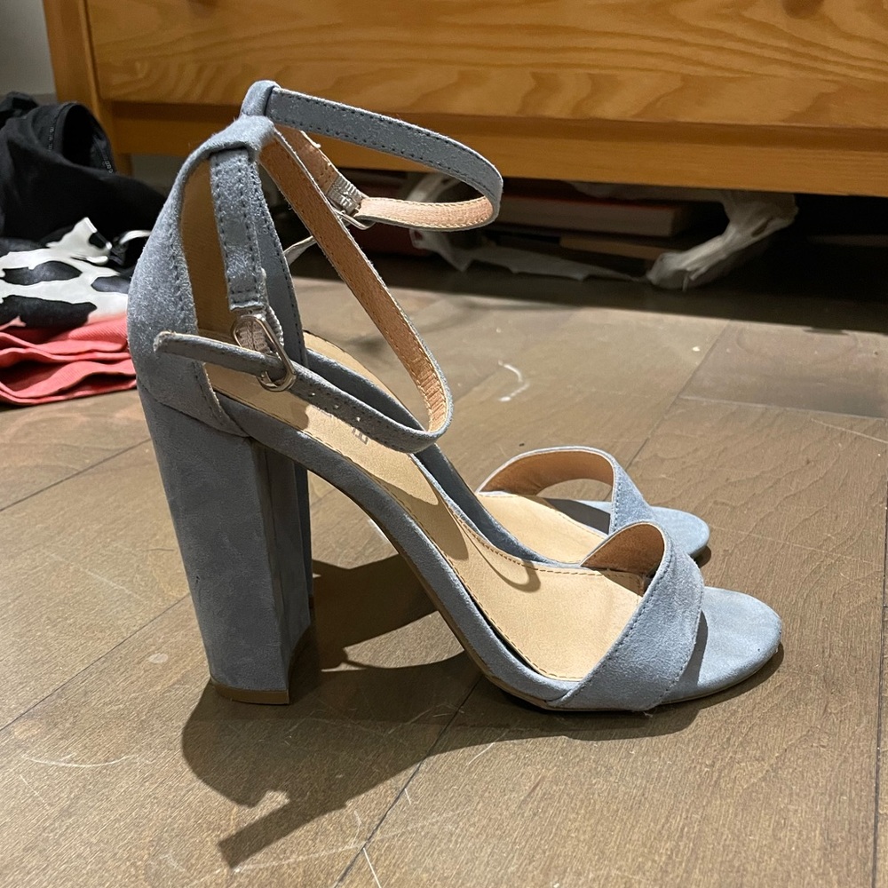 Light blue ankle strap heels